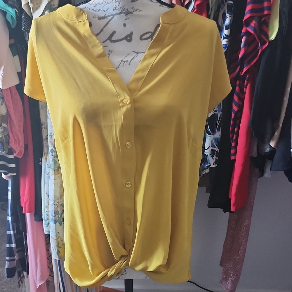 INC International Concepts Yellow Twist-Front Blouse